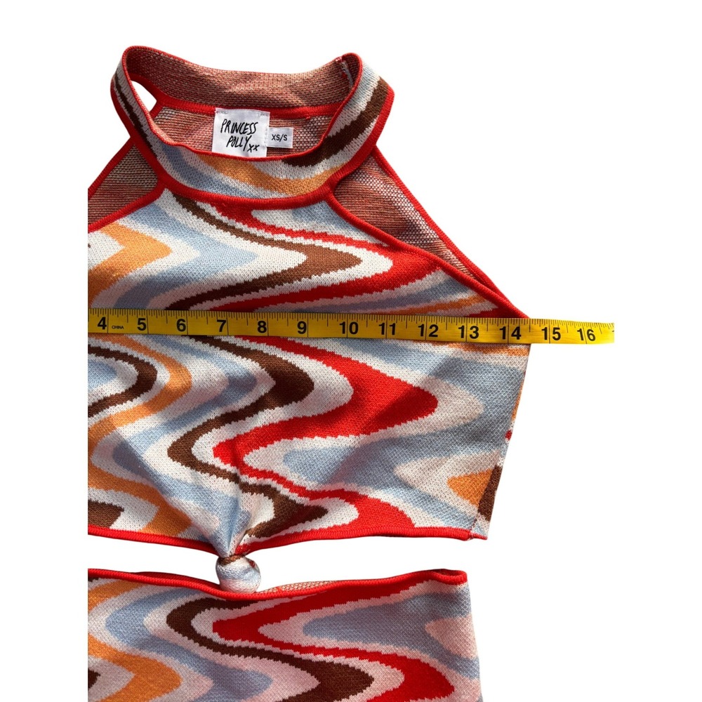 Princess Polly Mini Dress Women XS/S Multi Color Retro Wavy Knit Cutout Halter - Picture 10 of 11